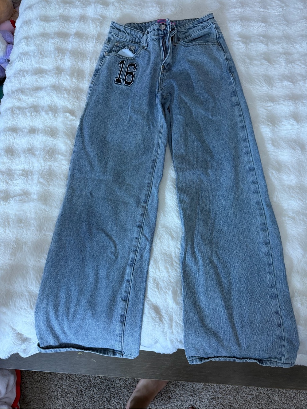 Edikted Light Blue Wide-Leg Jeans with '16' Patch